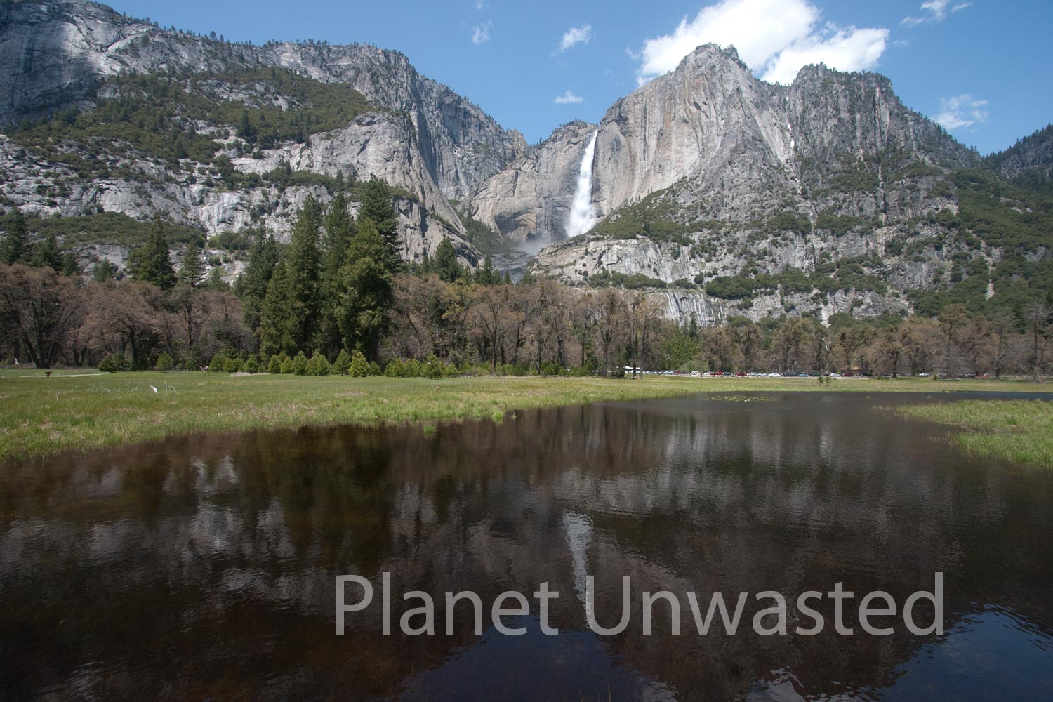 Yosemite Falls Across the Meadow at Yosemite National Park Stock Photography