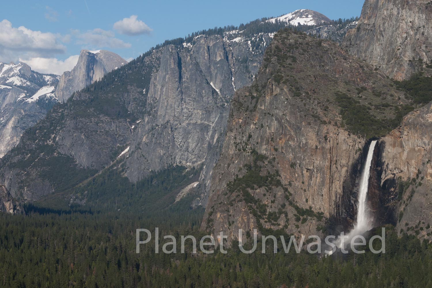 Half Dome and Bridalveil Falls at Yosemite National Park Stock Photography